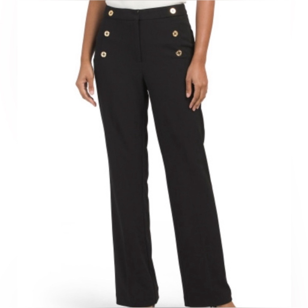 NINE WEST Sailor Trousers Nautical Gold Button Black Denim Pant Women’s 4